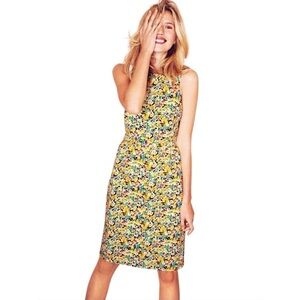 BODEN WH626 COTTON FLORAL SLEEVELESS YELLOW PURPLE SHEATH DRESS